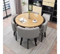 Modern Gray Round Dining Table Set for 4 with Elegant Marble Top & Chairs Perfect for Office Reception or Dining Room Contemporary Design Furniture.