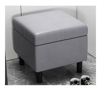 Modern Gray Square Ottoman with Storage Upholstered Faux Leather Footrest Hinged Top for Living Room & Bedroom Stylish Coffee Table 30x30x30 cm (12x12)