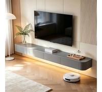 Modern Gray Wall-Mounted TV Stand 180CM Walnut Black Wooden Entertainment Unit with Storage Drawers for Living Room Bedroom Office & Lounge - Stylish Home Decor Solution.