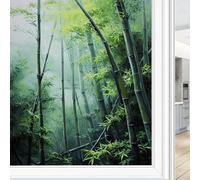 Modern Green Bamboo Window Film Privacy Watercolor Spring Tree Landscape Window Clings for Glass Decorative Stickers Static Cling Sun Blocking Coverings 60x90 cm
