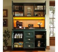 Modern Green Buffet Cabinet Kitchen Sideboard with Brown s Doors & LED Lighting 4 Doors & 3 Ders Sto for Dining Room & Kitchen 120x40x179cm