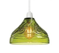 Modern Green Heavy Glass Lamp Shade 24.5cm Wide, Easy Fit Replacement Ceiling Pendant Light Shade, Floral Pattern Design, Vintage Style Glass Hanging Lamps