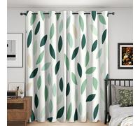 Modern Green Leaf Curtains Blackout, 52x63 Inch 2 Panels - Nordic Minimalist Leaves Pattern Black Out Curtains, Home Decor, 63 Drop Eyelet Window Drapes for Bedroom, Living Room FO265