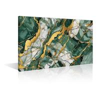 Modern Green Liquid Ink Wall Art Pictures Print On Canvas Modern Artwork 1 Panels Green White Gold Abstract Marble Texture Wall Art for Living Room Office Posters Framed Ready to Hang, (16" Wx24 H)