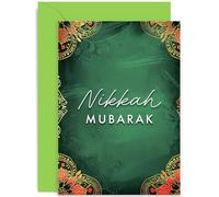 Modern Green Nikkah Mubarak Greeting Card - Islamic Gift - Islamic Pattern Wedding Congratulations Card for Mr and Mrs - Congratulations Muslim Wedding Card - Luxurious Nikkah Mubarak Card