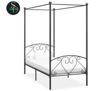 Modern Grey Canopy Bed Frame Metal Single Base Bedstead Bedroom Furniture vidaXL