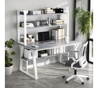 Modern Grey Computer Desk Home Office Writing Table with 3 Storage Shelves PC Workstation Compact 100x50cm Stylish Study Table for Small Spaces Efficient Workspace Solution