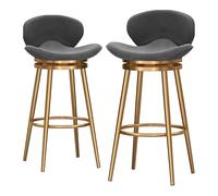 Modern Grey Counter Height Bar Stools Set of 2Comfortable Swivel Dining Chairs with Back for Kitchen Home Restaurant 65cm High Seat Stylish Pub Furniture