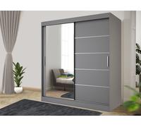 Modern grey Effect 203cm Sliding Door Wardrobe with Mirror & Integrated Drawers, Spacious Bedroom Storage RAC3 Grey One Size