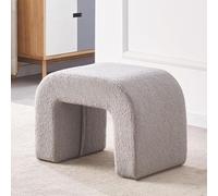 Modern Grey Fuzzy Sherpa Bench Stool - 100cm Upholstered Footrest for Bedroom & Living Room, Stylish Arch Design, Versatile Entryway Seating, Cozy Fabric Accent