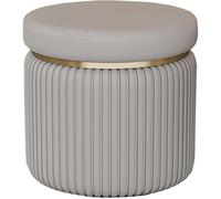 Modern Grey Leather Ottoman Foot Rest Upholstered Pouf Stool with Storage Stackable Shoe Bench for Living Room & Bedroom28cm Stylish Home Décor