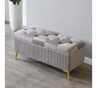 Modern Grey Velvet Storage Ottoman Bench Upholstered Rectangle Foot Stool for Living Room & Bedroom 39"x15"x18" Stylish End of Bed Seating Solution
