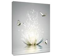 Modern Grey Wall Art for Bathroom Retro Butterfly and White Floral Bloom in Water Abstract Canvas Wall Art Wall Paintings Spa Zen Wall Pictures for Living Room Bedroom Office Ready To Hang,16x20 Inch