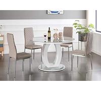 Modern Grey-White Gloss Dining Table with 4/6 Contemporary Milan Chairs, Stylish Glass Top for Dining Room, Kitchen, or Living Room - Elegant Furniture Set
