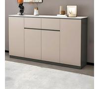 Modern Grey Wood Sideboard Credenza with Drawers & Cabinets Stone Top Premium Integrated Storage for Living Room Stylish 55" L x 14" W x 35" H