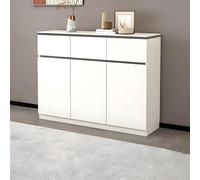 Modern Grey Wood Sideboard Credenza with Drawers & Cabinets Stylish Stone Top Wooden Storage Solution for Living Room 55" L x 14" W x 35" H