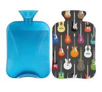 Modern Guitar Hot Water Bottle with Fluffy Cover, 2L Large Capacity Hot Water Bottles for Kids Men Women, Music Guitar Pattern Warm Water Bottle for Cosy Nights, Pain Relief, Back