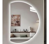 Modern Half-Circle LED Bathroom Mirror Dimmable Backlit Makeup Mirror with 3 Color Options Anti-Fog Left Cut (51x35in) - Stylish Wall Decor for Luxe Spaces