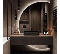 Modern Half Moon Bathroom Vanity Mirror 3 Color Dimmable Backlit Mirror 25" x 35" Anti-Fog Bedroom Mirror Tempered Glass Decorative Mirror with Smart Touch Button (Color : Right cut, Size :