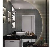 Modern Half Moon Bathroom Vanity Mirror 3 Color Dimmable Backlit Mirror 25" x 35" Anti-Fog Bedroom Mirror Tempered Glass Decorative Mirror with Smart Touch Button (Color : Left cut, Size : 6