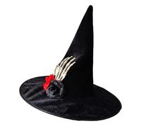 Modern Halloween Witch Hat with Skull Hand Rose Applique Women Halloween Party Hat Festival Carnivals Party Cosplay Hat