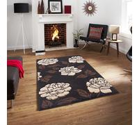 Modern Hand Carved Multicolour Soft Thick Area Rug - Floriana Smart Living Black 60cm x 220cm