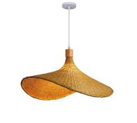 Modern Hand Woven Chaner Rattan Pendant Light Fixture, Woven Straw Hat Lamp Shade Light Fixtures 1 Light Wicker Hanging Light for Kitchen Island Restaurant Craft Room,