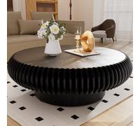 Modern Handcrafted Solid Wood Fluted Design Coffee Table with Sturdy Pedestal for Living Room, Easy Assemble