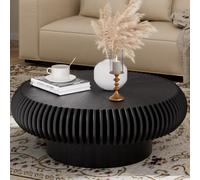 Modern Handcrafted Solid Wood Fluted Design Coffee Table with Sturdy Pedestal for Living Room, Easy Assemble