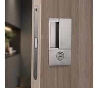 Modern Handleless Flat Bedroom Door Lock with Silent Push Pull Magnetic Mechanism and Invisible Keyhole for Security and Minimalist Style (Nickel)