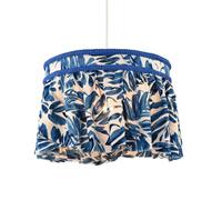 Happy Homewares Hanging Cotton Pendant Shade with Blue Print and Embroidered Trims