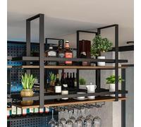 Modern Hanging Metal Wine Rack Industrial Ceiling Wine Glass Holder Wall-Mounted Kitchen Shelf 150cm Wine Bottle Display Rack Stylish Cafe Hanging Storage Rack