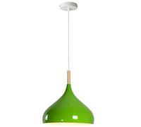 Modern Hanging Pendant Light Fitting, Industrial Loft Ceiling Adjustable Lamp Retro Metal Large Light Shade, E27 Base 1m Pendant with Wood Part, Living Room, Kithcen Island, Bedroom (Green)
