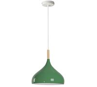 Modern Hanging Pendant Light Fitting, Industrial Loft Ceiling Adjustable Lamp Retro Metal Large Light Shade, E27 Base 1m Pendant with Wood Part, Living Room, Kithcen Island, Bedroom (Dark Green)