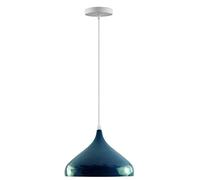 Modern Hanging Pendant Light Fitting, Industrial Single Loft Ceiling Adjustable Lamp with Retro Shiny Metal Large Light Shade, E27 Base 1m Pendant for Living Room, Kithcen Island, Bedroom (Cyan Blue)