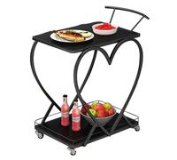 Modern Heart 2-Tier Rolling Wine Trolley - Black Serving Cart with Wheels for Kitchen & Dining, Slish Utili Cart for Home Bar & Entertaining