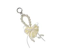 Modern Heart Shape Keychain Decorated With Lace Pattern And Pearls Accent Fashionable Bag Decoration Beaded Keyring Plush Bag Accessory For Women Teens