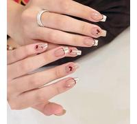 Modern Heart Short Square Press On Nails French Tips Stick On Nails Manicure Suitable For Daily Commute Or Parties Nail Art