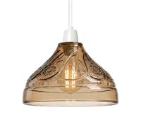 Modern Heavy Glass Lamp Shade 24.5cm Wide, Brown Easy Fit Replacement Ceiling Pendant Light Shade, Floral Pattern Design, Vintage Style Glass Hanging Lamps
