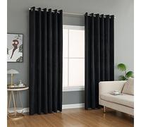 Modern Heavy Jacquard Curtain Pair Eyelet Ring Top Pair Curtains Windows & Door Curtains (Black, 66 x 90 Inch)