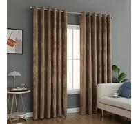 Modern Heavy Jacquard Curtain Pair Eyelet Ring Top Pair Curtains Windows & Door Curtains (Coffee, 66 x 54 Inch)