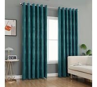 Modern Heavy Jacquard Curtain Pair Eyelet Ring Top Pair Curtains Windows & Door Curtains (Teal, 66 x 90 Inch)