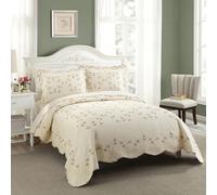 MODERN HEIRLOOM Felisa Vintage Floral Embroidered 2-Piece Quilt Set, All Seasons Cotton Coverlet, 1 Quilt and 1 Pillow Sham (Twin Size)