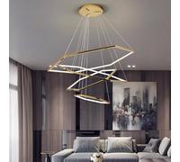 Modern Hexagon Chandelier with Remote Control,Dimmable Ceiling Light,120cm Adjustable Height,Titanium Gold Stainless steel frame for Living Room,Entryway,Dining room(30+40+60cm, Titanium Gold)