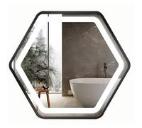 Modern Hexagon LED Bathroom Mirror with Metal e - Lighted Makeup Mirror for Hallway & Entryway (Black 70cm/27.5in) - Slish Accent
