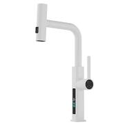Modern High Arc Black Kitchen Faucet with Pull Down Sprayer & Temperature Indicator - Single Handle Waterfall Tap for Home & Restaurant, Sl esign for Kitchen Upgrade