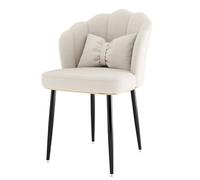 Modern High-Back Makeup Chair - Armless Upholstered Design with Curved Backrest - Slish Accent for Living Room or Bedroom - Ele White & Black Legs - Perfect for Beau & t