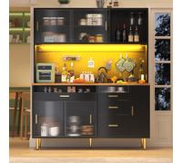 Modern Highboard with Height-Adjustable Shelves & App-Controlled LED, Tall Cabinet for Living, Dining Area, 145L x 39W x 171H cm, Black Aosom UK