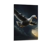 Modern Home Aesthetics Canvas Wall Decor Posters- Animal Poster Duck Equipped with Mechanical Wings Soaring Bravely Through The Sky Full of Adventure Painting 24x36inch(60x90cm) Frame-style