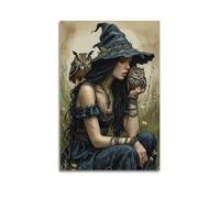 Modern Home Aesthetics Canvas Wall Decor Posters- Artwork Combination Of Witch And Owls Is Mysterious And Has Art Atmosphere Art Paintings 16x24inch(40x60cm) Unframe-style